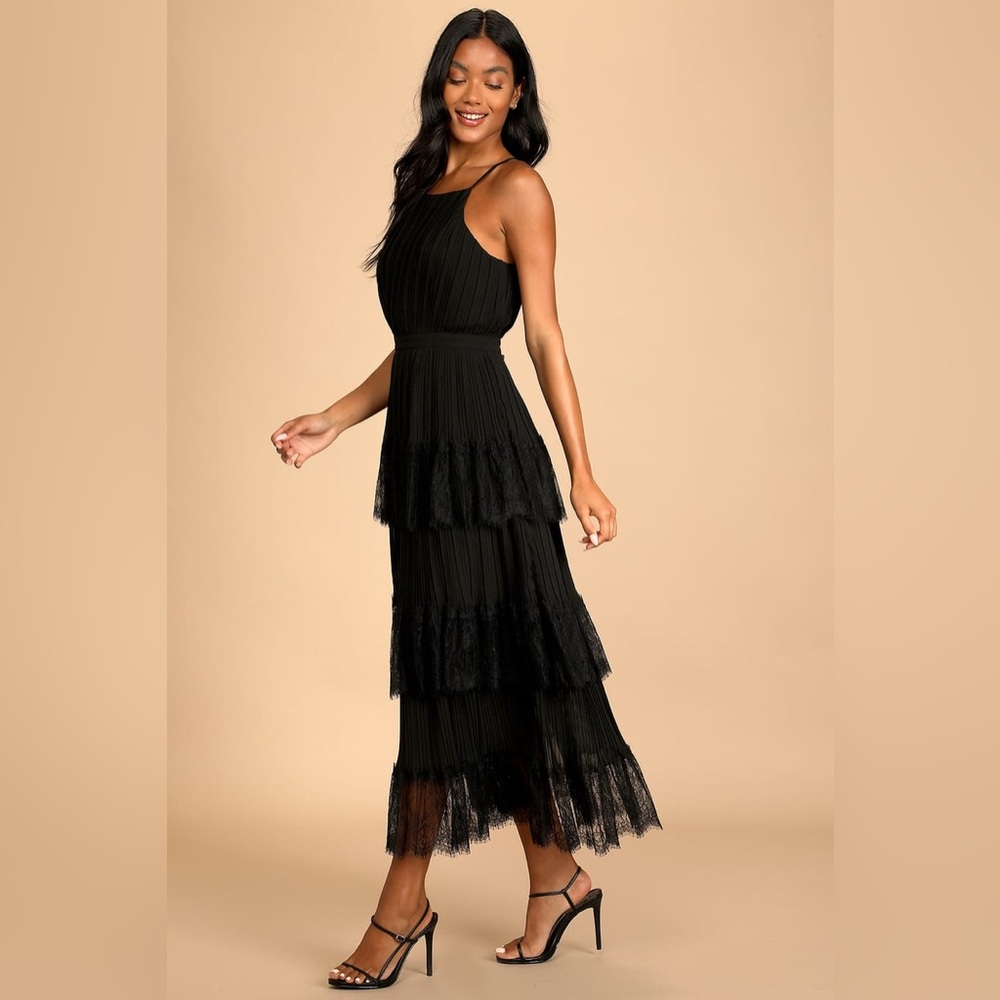 Lulu's Elegant Black Layered Maxi Dress
